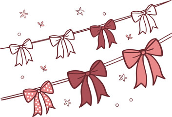 Festive Ribbon Garland: A charming illustration depicts a string of decorative ribbons in varying shades of pink, creating a delightful display for a celebratory event.