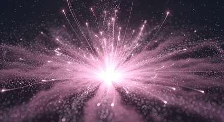 Vibrant pink light explosion with sparks on dark background