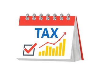 Illustrative tax increase graph on a calendar isolated on white background