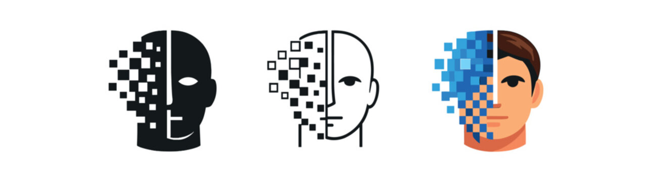digital identity face half pixelated half smooth transition analog to digital self