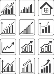 Financial Growth Icons: A collection of concise icons representing financial growth, depicting upward trends and a house symbol.