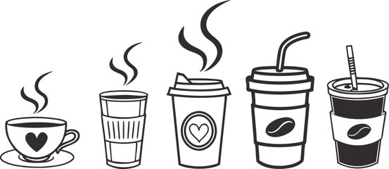 A Symphony of Coffee Delights: A collection of various coffee cups, each exuding the inviting essence of a freshly brewed cup of coffee. From the classic coffee cup to the convenience of to-go cups.