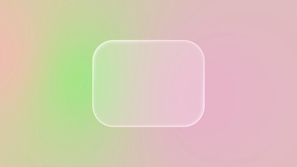 A minimalist rounded square button made of liquid glass, floating on a background with a soft green purple gradient, is ideal for modern user interface design and app layouts.