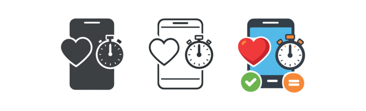 digital detox phone icon with timer and heart balanced screen use