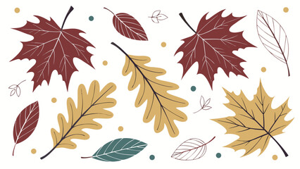 Autumnal Leaf Array: A vibrant assortment of autumn leaves, showcasing a palette of rich reds, golds, and subtle greens.