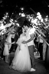 newlyweds at a wedding of sparklers