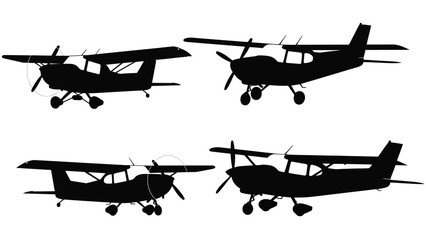 Silhouettes of vintage biplanes and light aircraft against a white background © MdSamsuzzaman