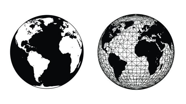 Two depictions of the earth a shaded globe and a wireframe representation