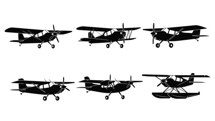 Silhouettes of vintage biplanes in varying perspectives and configurations © MdSamsuzzaman