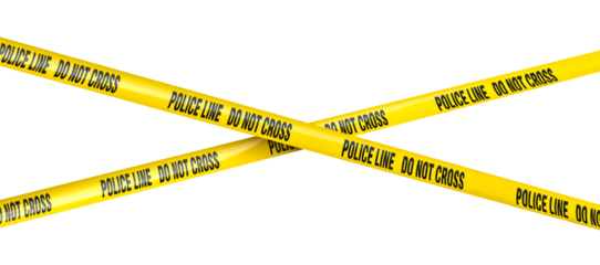 Yellow police line tape creating a barrier 3d isolated