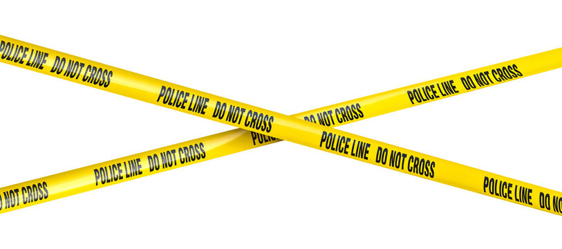 Yellow police line tape creating a barrier 3d isolated