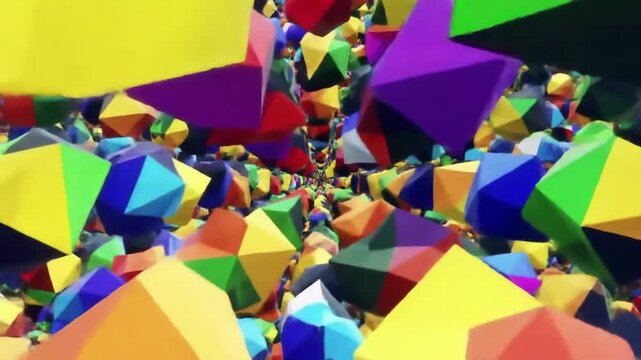 Abstract geometric shapes in vibrant colors create a dynamic and visually stimulating background.