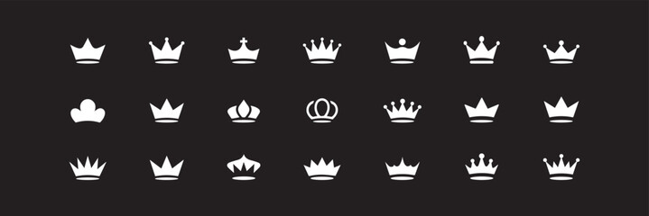 Doodle crowns. Line art king or queen crown sketch, fellow crowned heads tiara, beautiful diadem and luxurious decals vector illustration set. Royal head accessories linear collection © Hike Studio 786