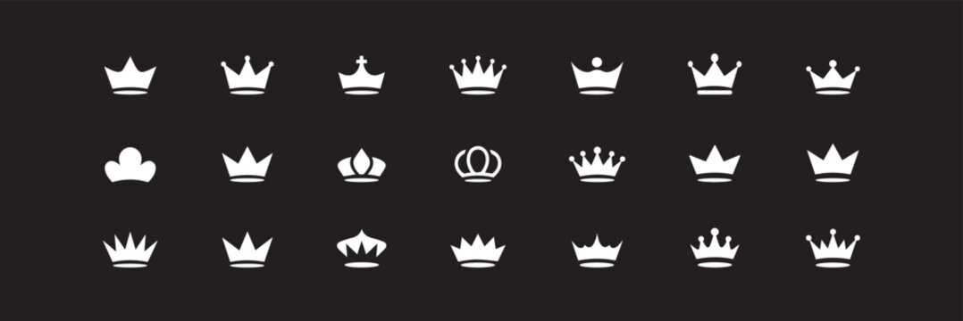 Doodle crowns. Line art king or queen crown sketch, fellow crowned heads tiara, beautiful diadem and luxurious decals vector illustration set. Royal head accessories linear collection