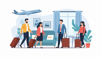 Diverse group of people with luggage awaiting a flight