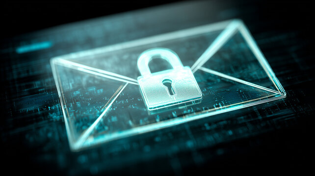 Secure email envelope with padlock icon, representing encrypted communication, privacy protection and trusted information exchange.
