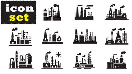 Obraz premium Oil Refinery Icon Set, Editable Solid Vector Illustration