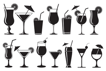 Summer Cocktail Silhouette Set for Bar Menus and Party Decor