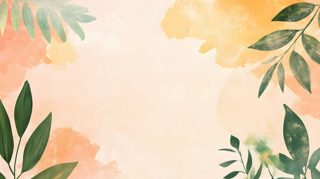 Cream Green Leaves Watercolor Abstract Background Wallpaper