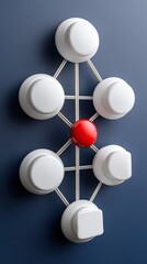 Obraz premium Illustration shows social network links between user icons on a blue background, highlighting one central person in red