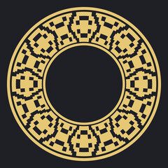 Circular decorative gold ornament.