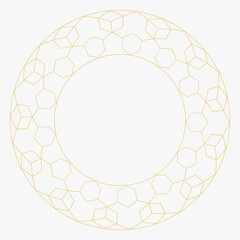 Circular decorative gold ornament.