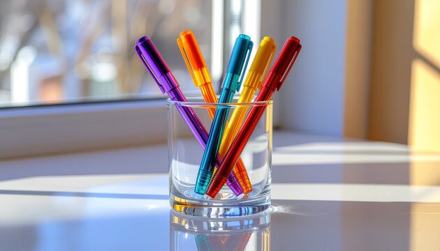 colorful pens in a glass
