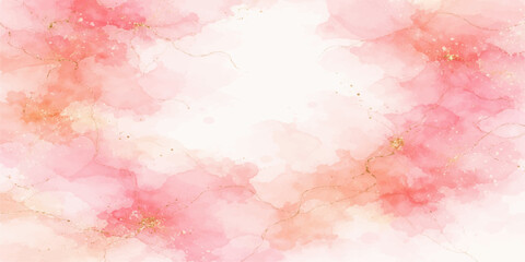 Pink abstract watercolor painting on vintage grunge paper texture with pastel yellow accents and light artistic canvas backdrop design