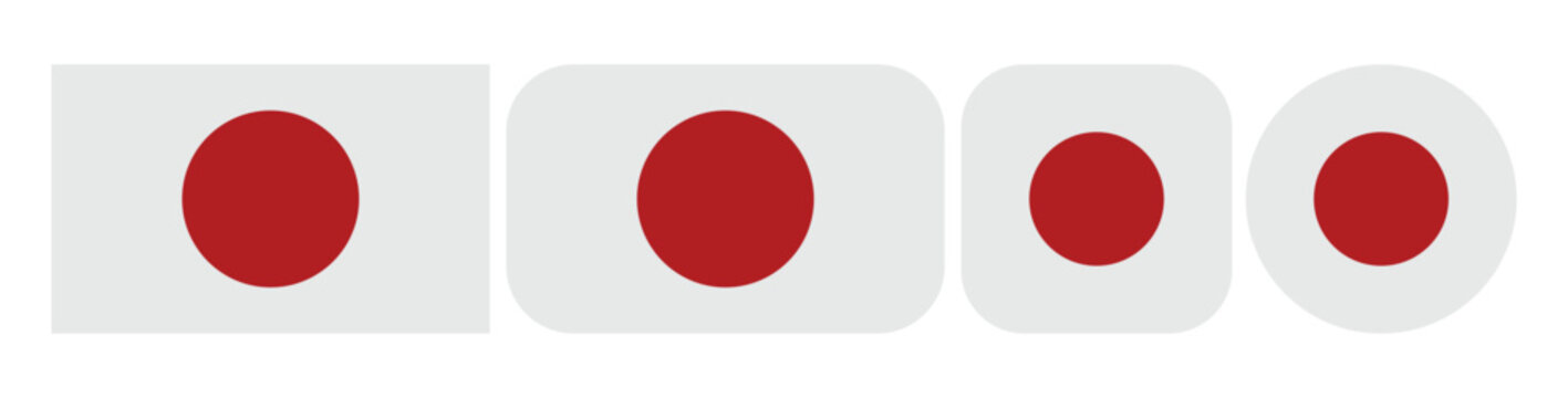 japan national flag set shown in rounded rectangle and circular flat vector icon variations isolated on white