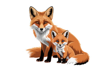 Obraz premium Fox and cub illustration