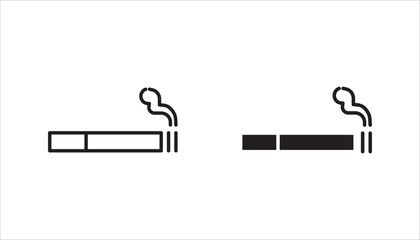 Cigarette icon set, Hurry up symbol. Smoking room sign. Vector illustration of a smoky area or zone. Nicotine addiction pictogram. Bad habit concept. Ashtray label. Cigarette flat line icon isolated.