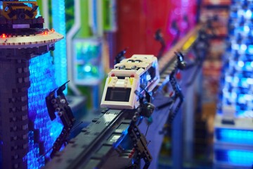 Naklejka premium Moscow, Russia. - June 18, 2025: Lego construction, close-up of the assembled compositions