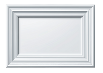 Ornate white picture frame with a blank white canvas interior isolated on a transparent background white frame