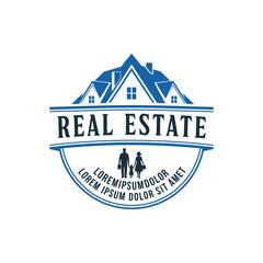 Real Estate Logo with Family Silhouette - House Emblem for Property Investment, Home Buying, and Realty Services