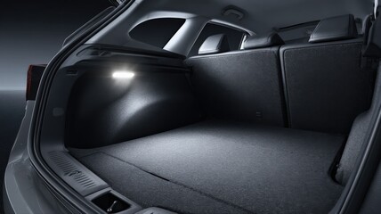 Obraz premium Car Trunk Interior with Illumination: Spacious Cargo Area for Automotive and Transportation Needs