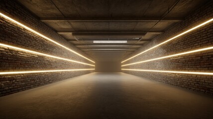 Fototapeta premium Abstract Long Exposure of a Dark Hallway with Neon Lights for Modern Designs