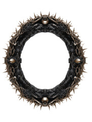 Fototapeta premium Thorny metallic wreath with beads on black background