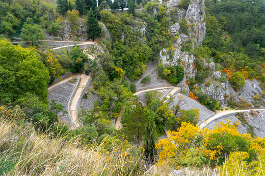 Winding Hiking Path Above Blue Lake (Modro Jezero) Karst Sinkhole, Imotski, Croatia
