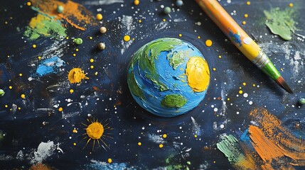 Naklejka premium Cosmic painting with poster paints