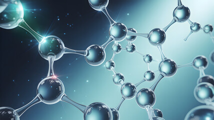 Advanced molecular structure with glowing atoms and interconnected bonds in a futuristic setting