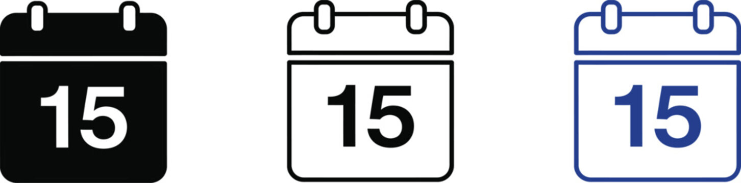 Calendar icons set with date 15 for schedule and appointment vector illustration