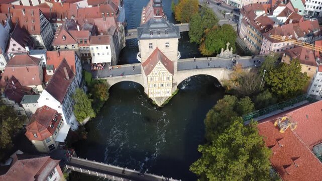 Aerial drone footage of Bamberg in Germany