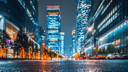 Obraz premium Blurred Cityscape at Night: Modern Urban Scene with Street Level Perspective