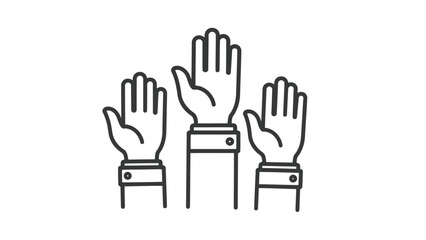 Obraz premium Vector Illustration of Three Hands Raised in Voting or Agreement Gesture