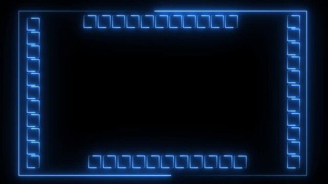 Neon line glowing frame and lines on black background. Glowing neon frame background animation, loop, seamless. Glowing neon line animation video. blue color icon..