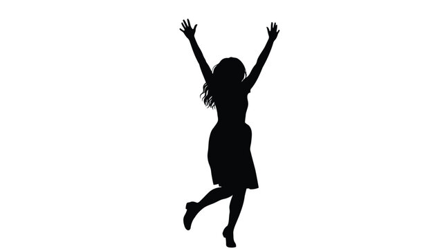 Vector Illustration of a Happy Woman Jumping with Joy and Freedom