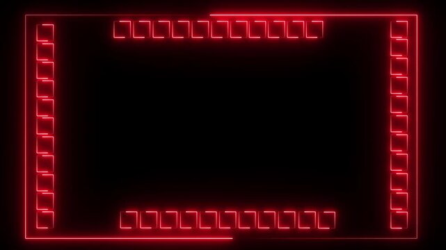 Neon line glowing frame and lines on black background. Glowing neon frame background animation, loop, seamless. Glowing neon line animation video.  Red color icon..