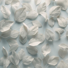 White leaves on light blue background leaf pattern