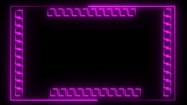 Neon line glowing frame and lines on black background. Glowing neon frame background animation, loop, seamless. Glowing neon line animation video. pink color icon..