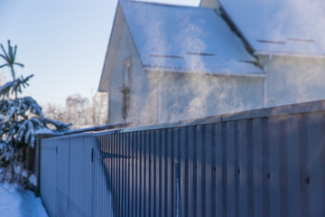 Fototapeta premium Evaporation on metal in freezing temperatures. Selective focus.
